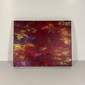 Abstract Acrylic Painting Pink Red Blue Purple Gold 10in x 8in NWT